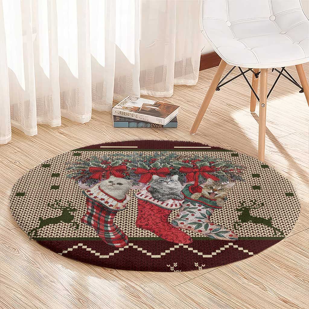 Cat And Sock Christmas Round Carpet Xmas Holiday Patterns - Wonder Print Shop