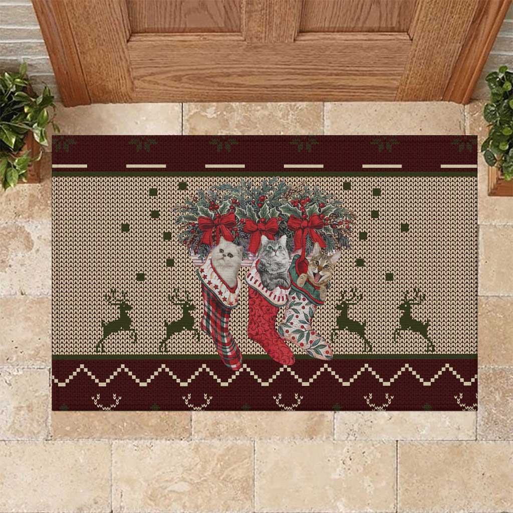 Cat And Sock Christmas Rubber Doormat Xmas Holiday Patterns - Wonder Print Shop