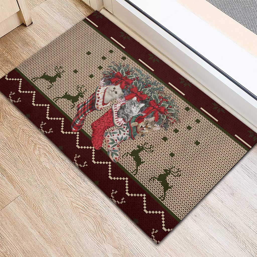 Cat And Sock Christmas Rubber Doormat Xmas Holiday Patterns - Wonder Print Shop