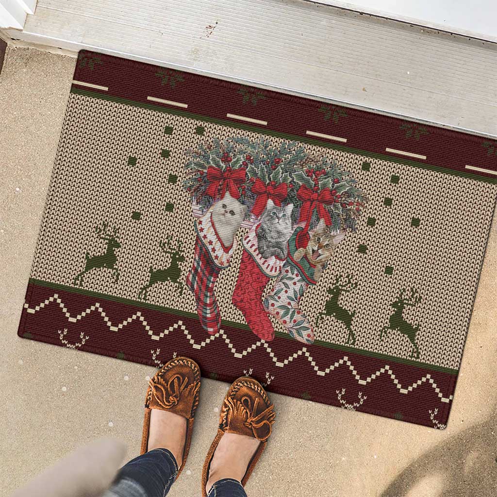 Cat And Sock Christmas Rubber Doormat Xmas Holiday Patterns - Wonder Print Shop
