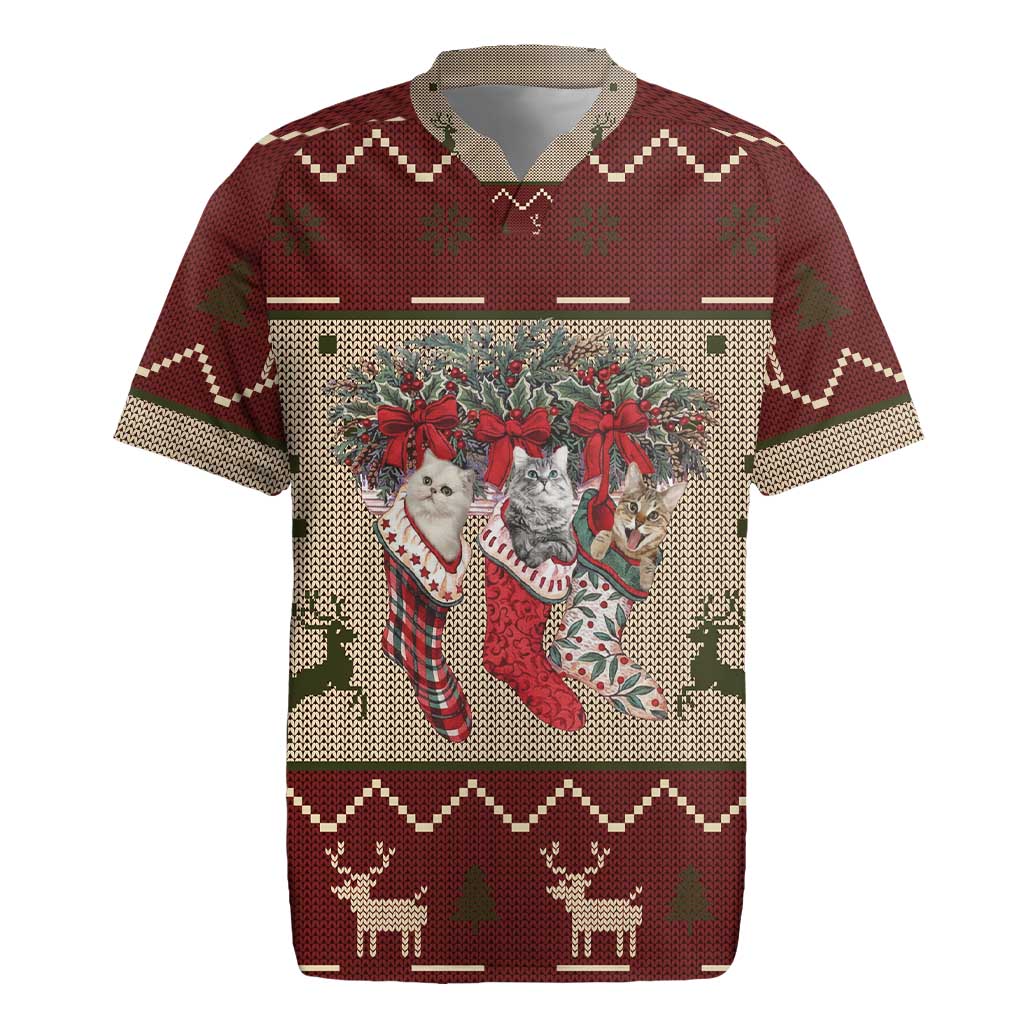 Cat And Sock Christmas Rugby Jersey Xmas Holiday Patterns - Wonder Print Shop