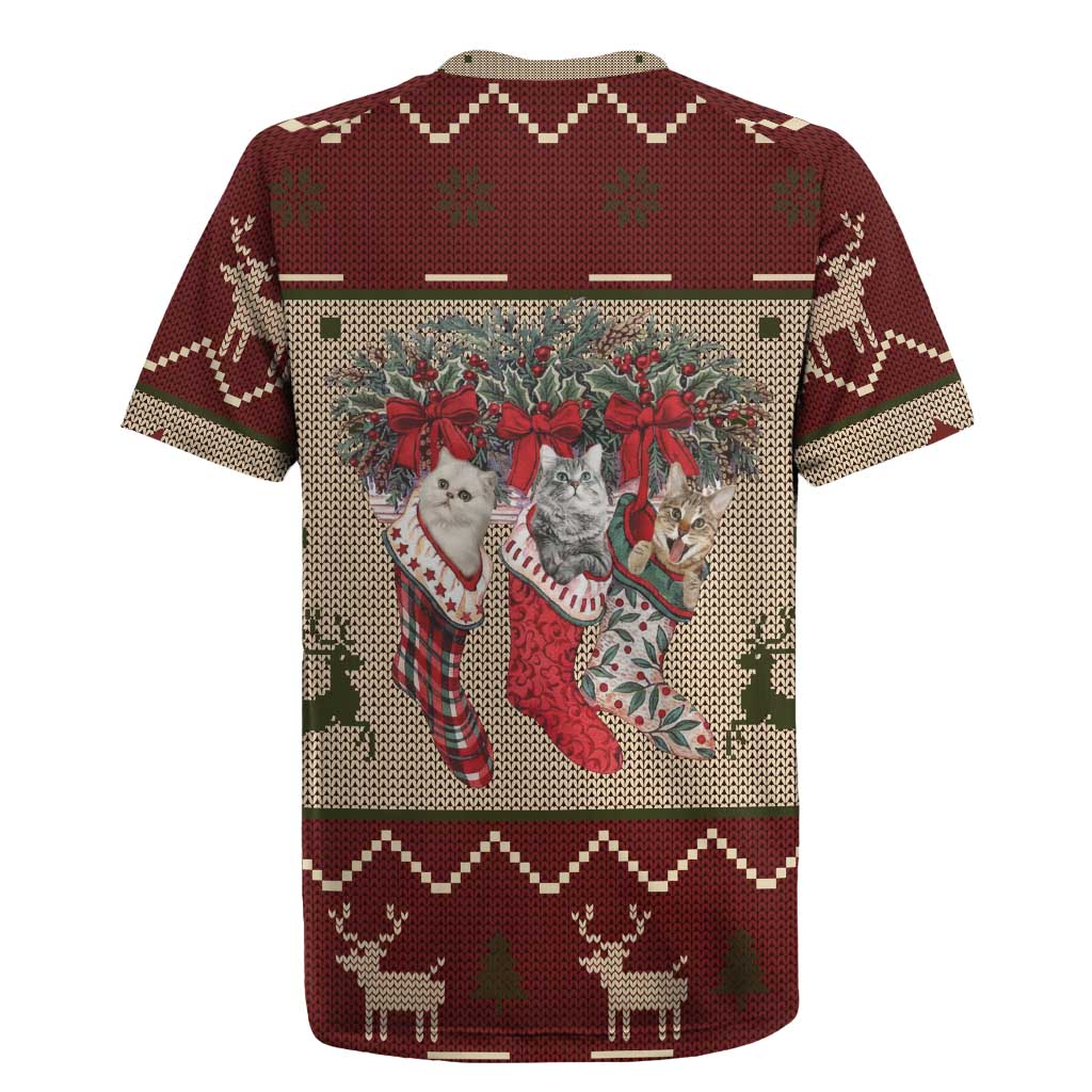Cat And Sock Christmas Rugby Jersey Xmas Holiday Patterns - Wonder Print Shop