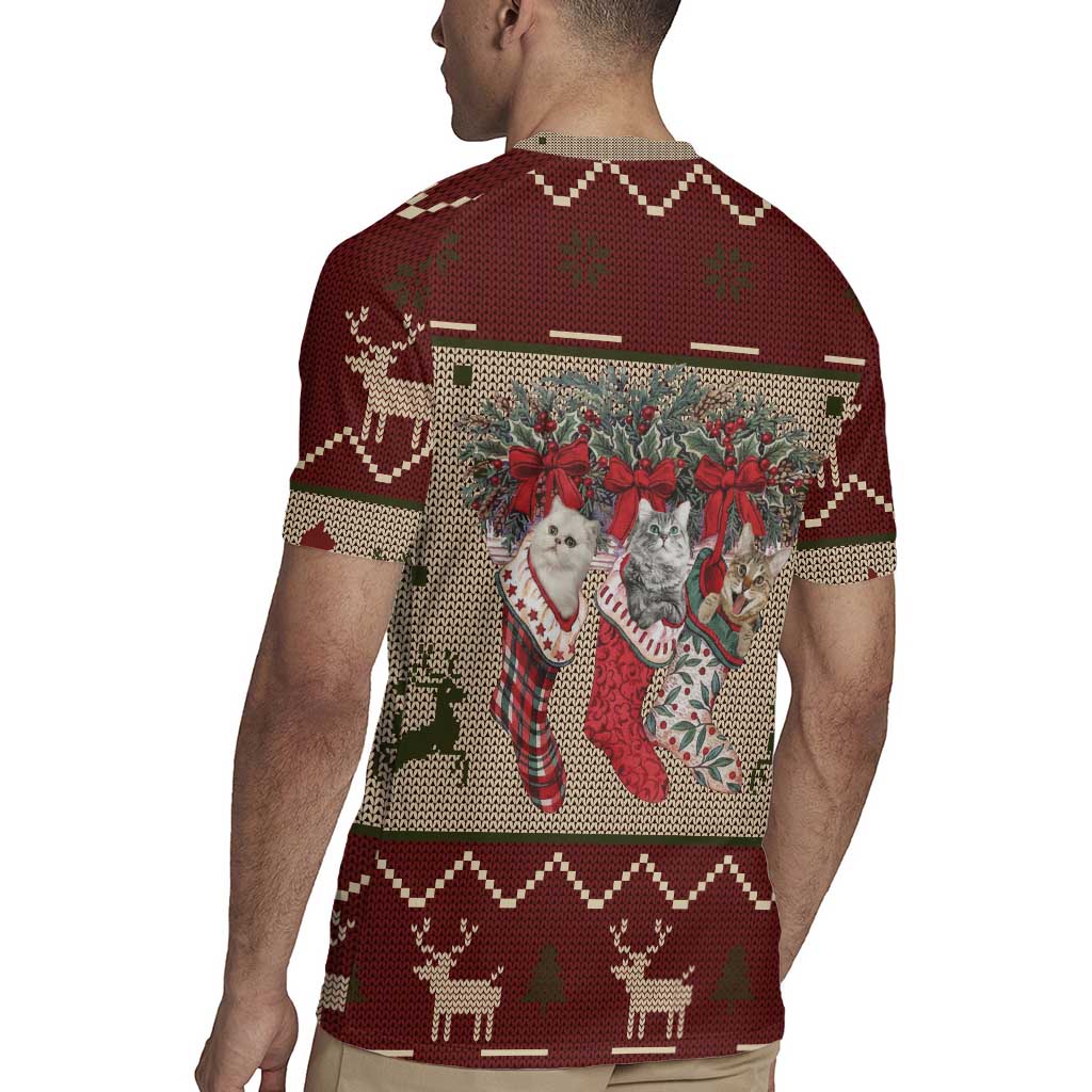 Cat And Sock Christmas Rugby Jersey Xmas Holiday Patterns - Wonder Print Shop