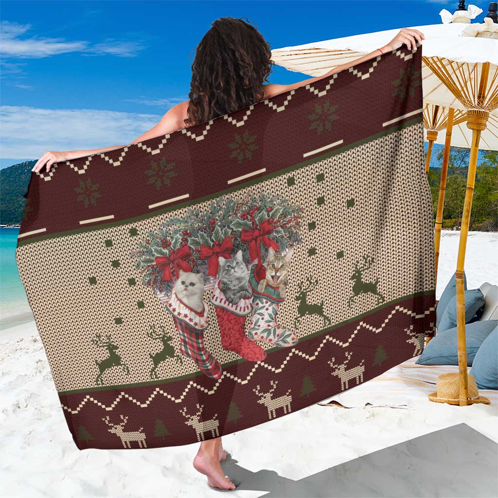 Cat And Sock Christmas Sarong Xmas Holiday Patterns - Wonder Print Shop