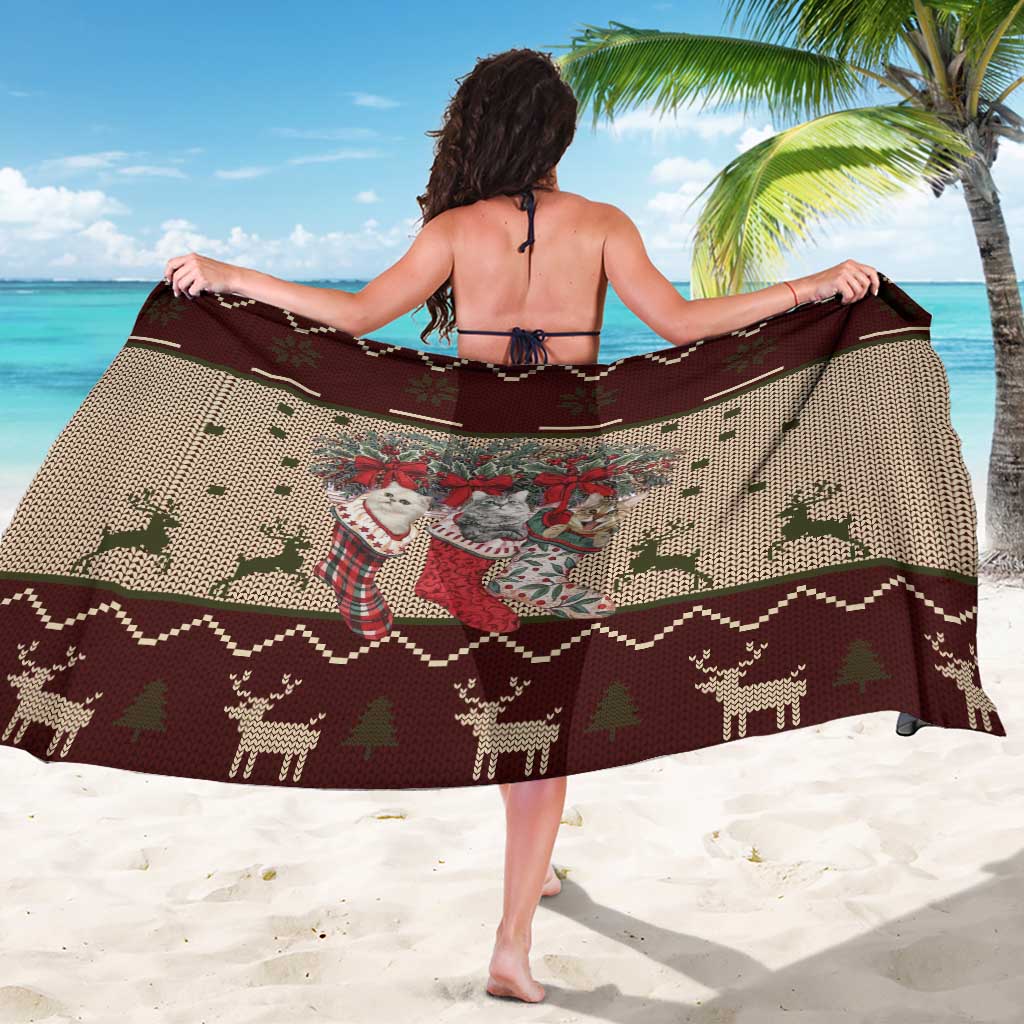 Cat And Sock Christmas Sarong Xmas Holiday Patterns - Wonder Print Shop