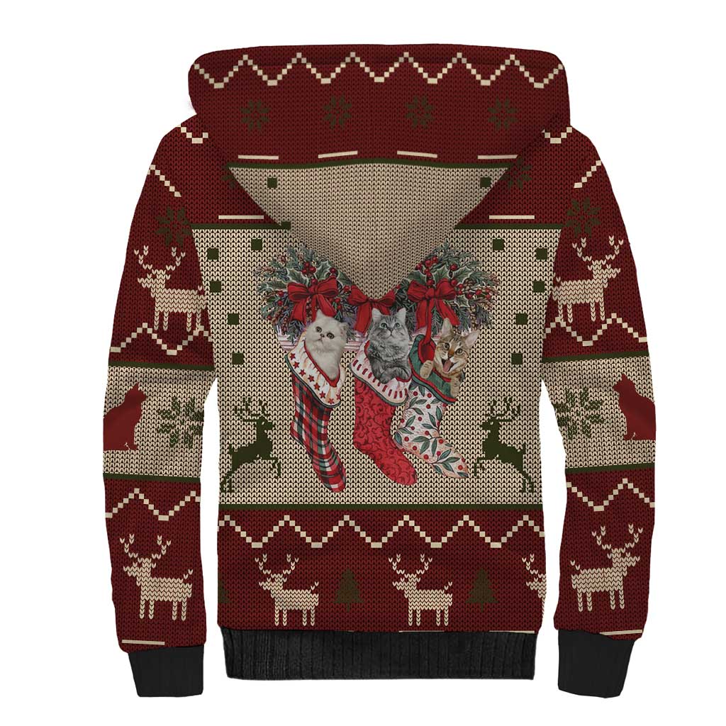 Cat And Sock Christmas Sherpa Hoodie Xmas Holiday Patterns - Wonder Print Shop