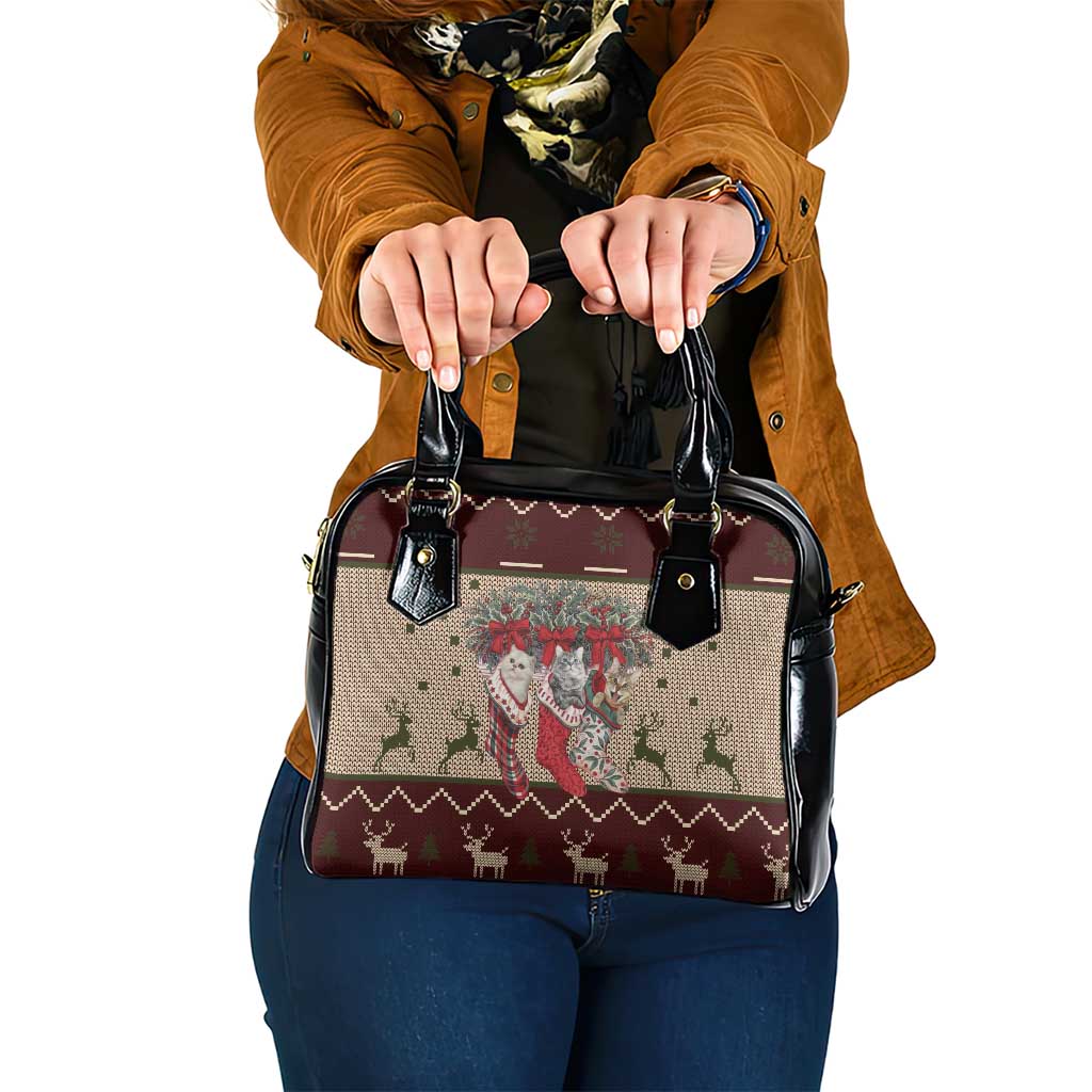Cat And Sock Christmas Shoulder Handbag Xmas Holiday Patterns - Wonder Print Shop