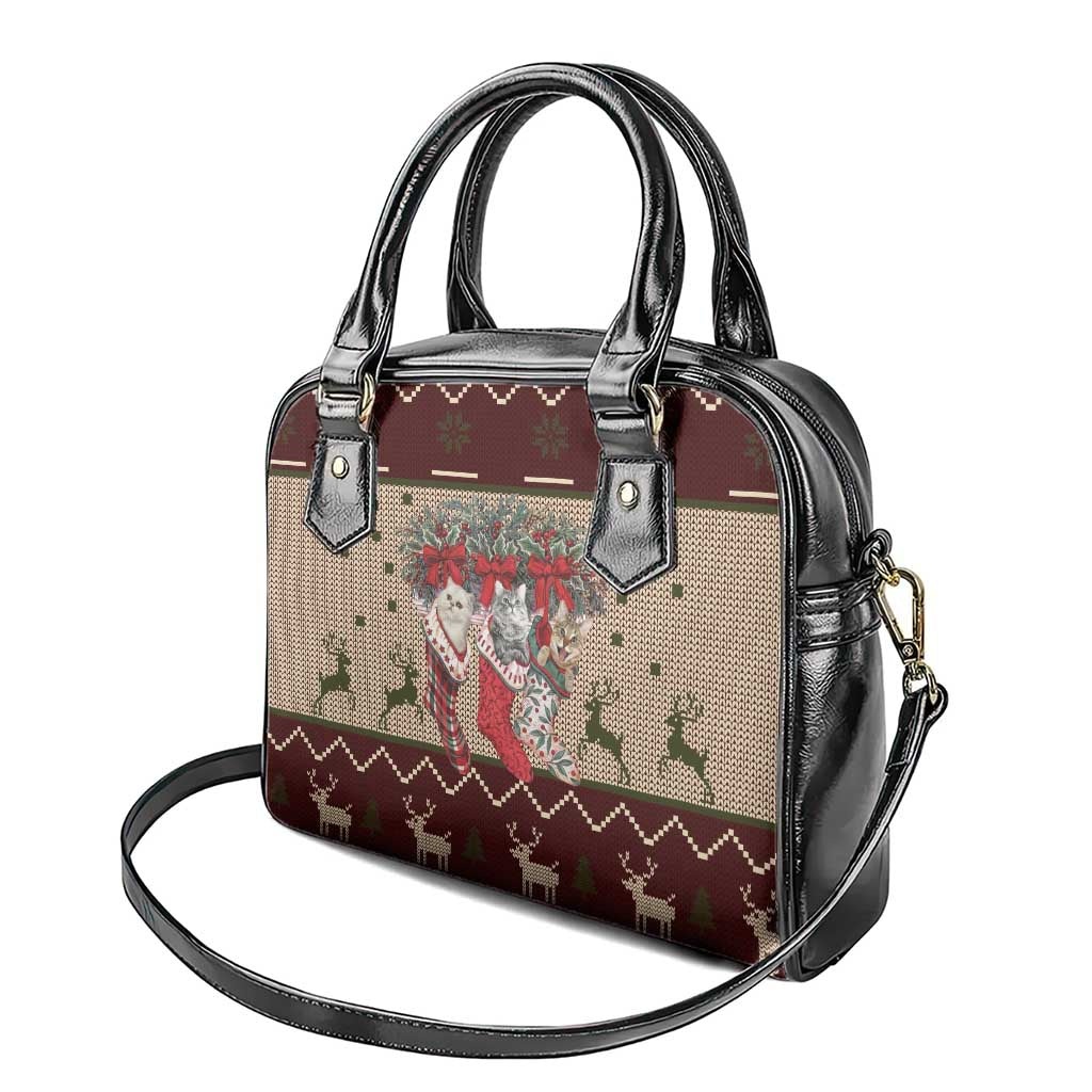 Cat And Sock Christmas Shoulder Handbag Xmas Holiday Patterns - Wonder Print Shop