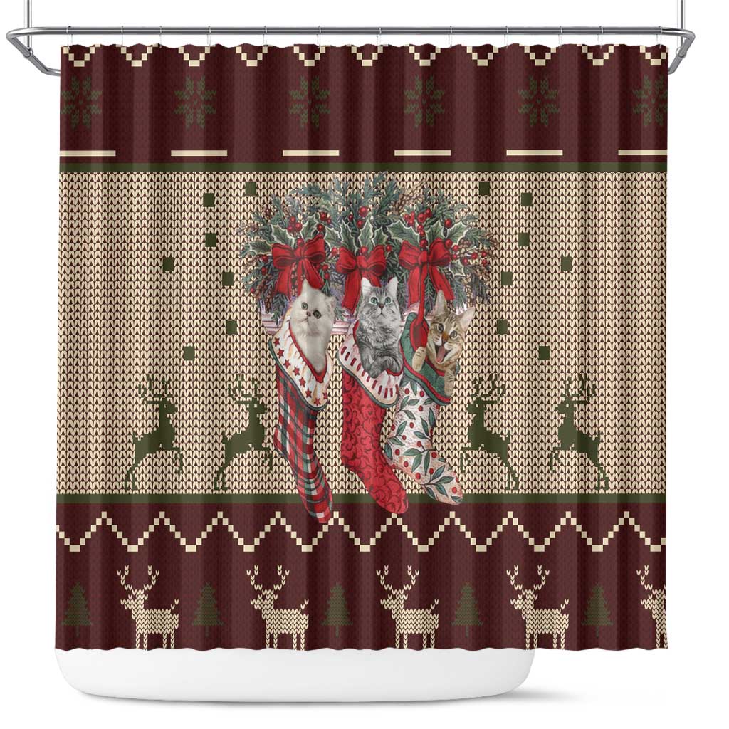Cat And Sock Christmas Shower Curtain Xmas Holiday Patterns - Wonder Print Shop