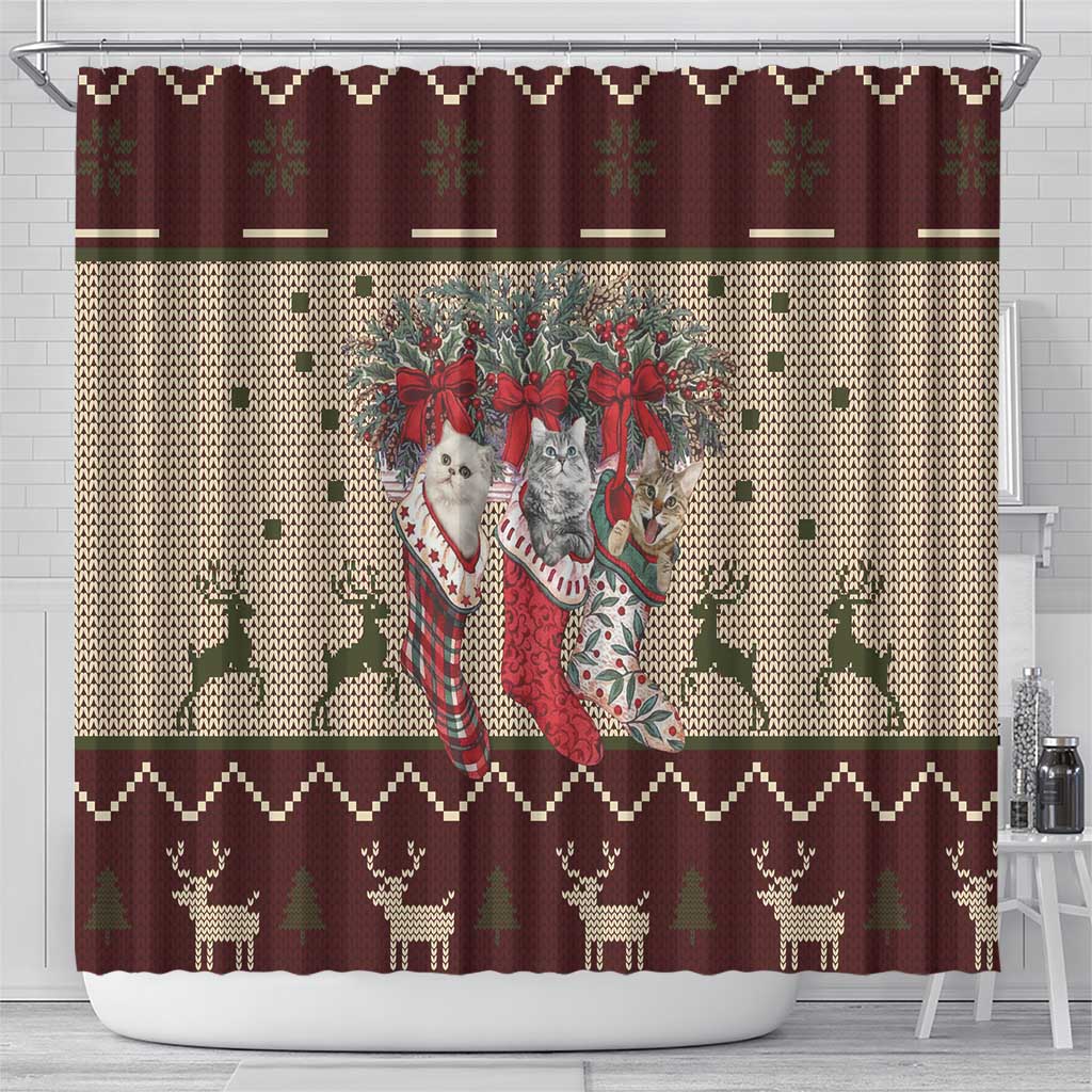 Cat And Sock Christmas Shower Curtain Xmas Holiday Patterns - Wonder Print Shop