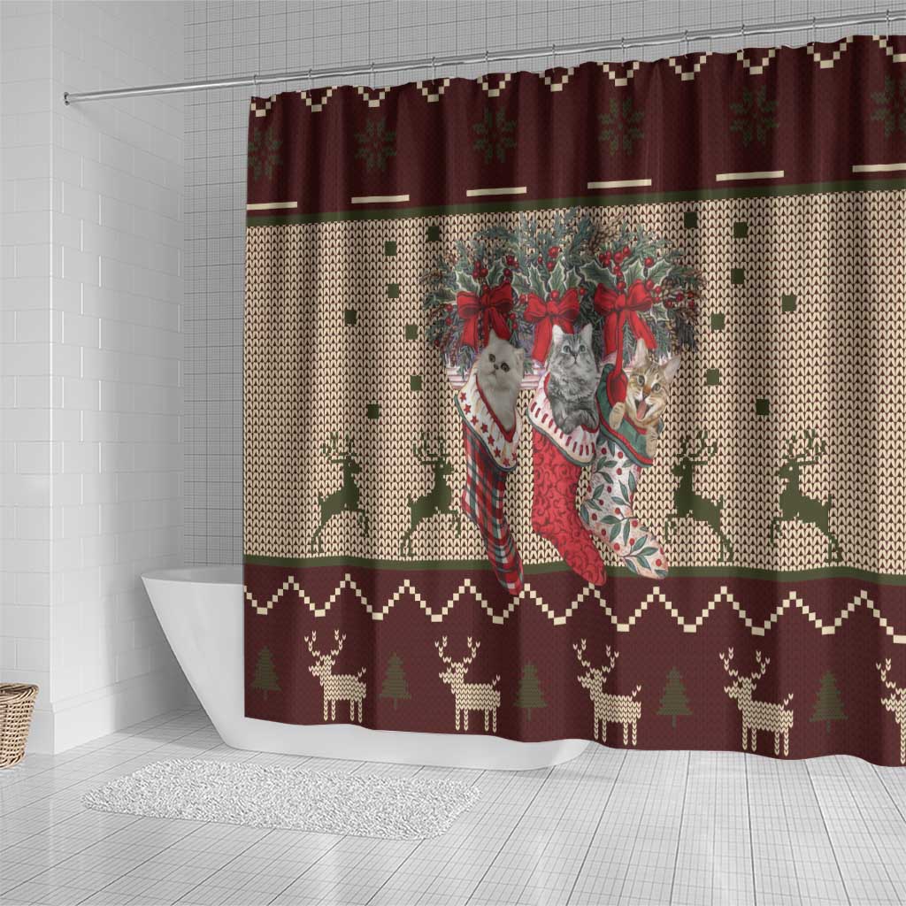 Cat And Sock Christmas Shower Curtain Xmas Holiday Patterns - Wonder Print Shop