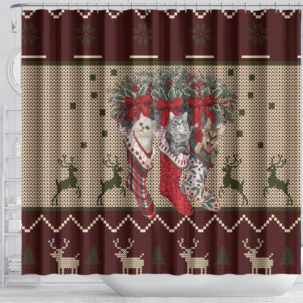 Cat And Sock Christmas Shower Curtain Xmas Holiday Patterns - Wonder Print Shop