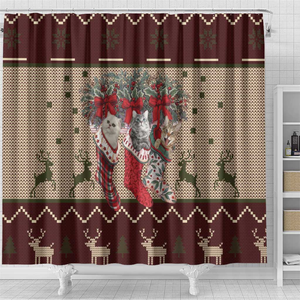 Cat And Sock Christmas Shower Curtain Xmas Holiday Patterns - Wonder Print Shop
