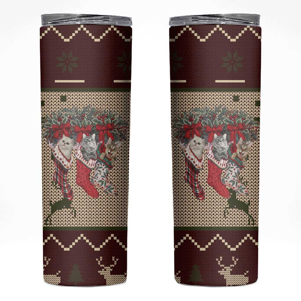 Cat And Sock Christmas Skinny Tumbler Xmas Holiday Patterns - Wonder Print Shop