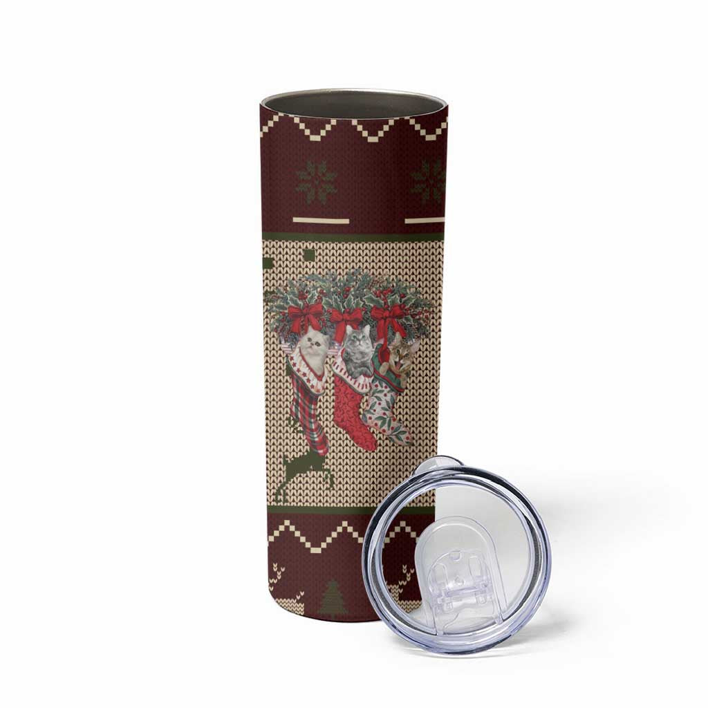 Cat And Sock Christmas Skinny Tumbler Xmas Holiday Patterns - Wonder Print Shop