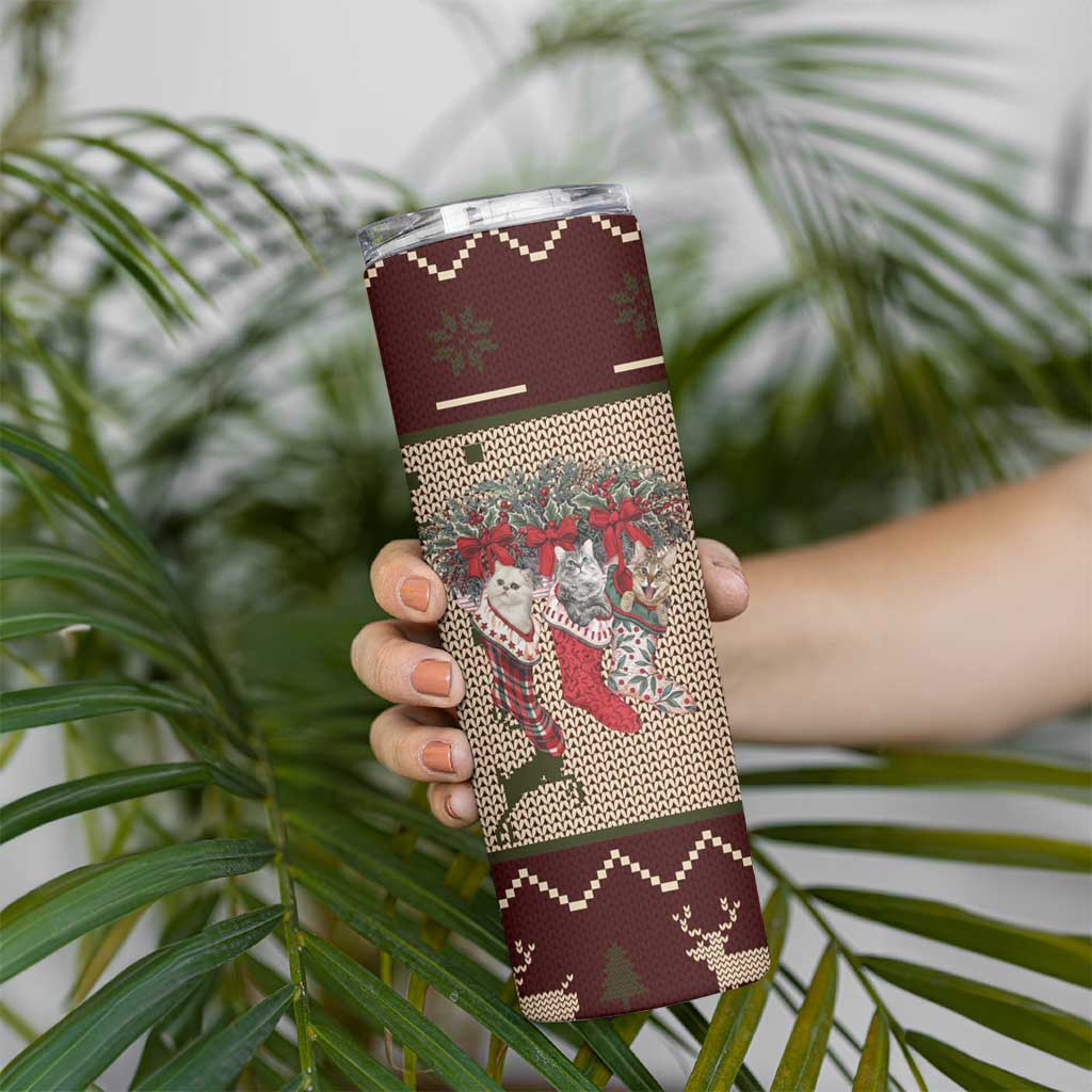 Cat And Sock Christmas Skinny Tumbler Xmas Holiday Patterns - Wonder Print Shop
