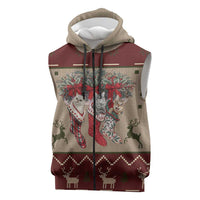 Cat And Sock Christmas Sleeveless Zip Hoodie Xmas Holiday Patterns - Wonder Print Shop