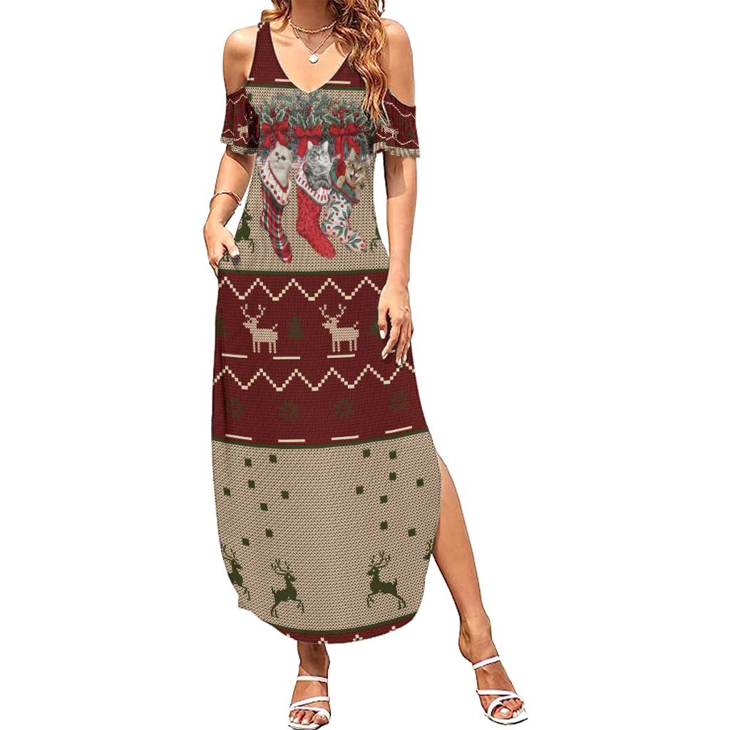 Cat And Sock Christmas Summer Maxi Dress Xmas Holiday Patterns - Wonder Print Shop