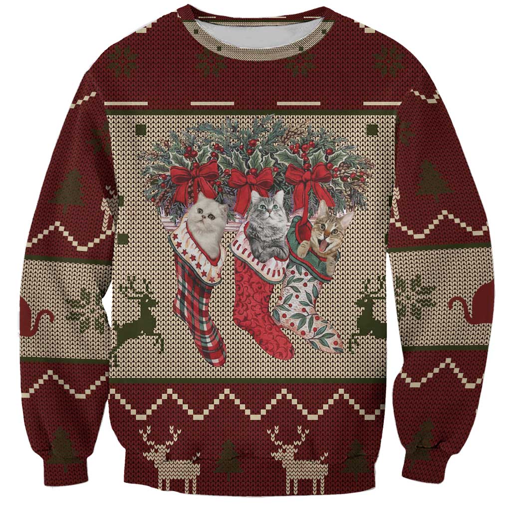 Cat And Sock Christmas Sweatshirt Xmas Holiday Patterns - Wonder Print Shop