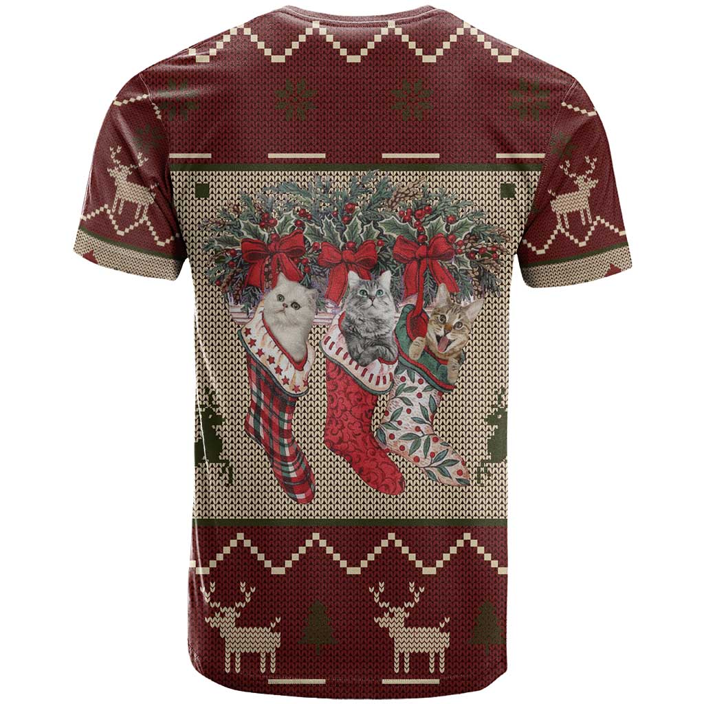 Cat And Sock Christmas T Shirt Xmas Holiday Patterns - Wonder Print Shop