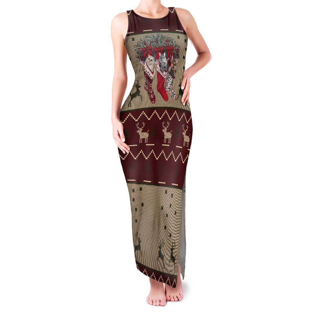 Cat And Sock Christmas Tank Maxi Dress Xmas Holiday Patterns - Wonder Print Shop
