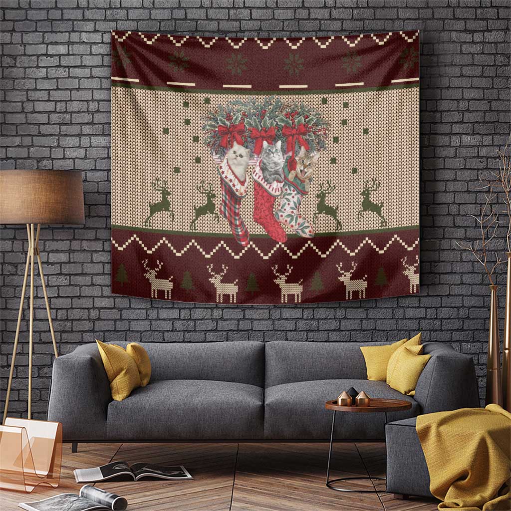 Cat And Sock Christmas Tapestry Xmas Holiday Patterns - Wonder Print Shop