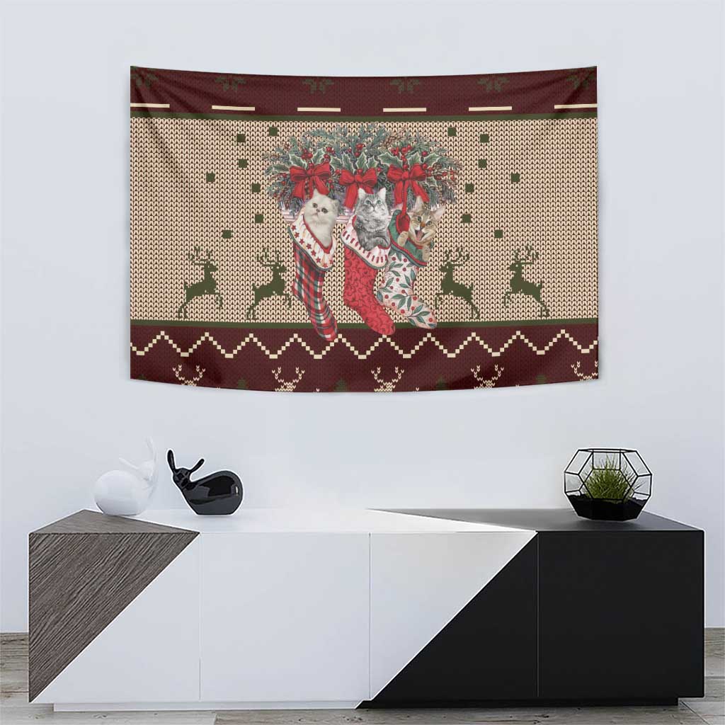 Cat And Sock Christmas Tapestry Xmas Holiday Patterns - Wonder Print Shop