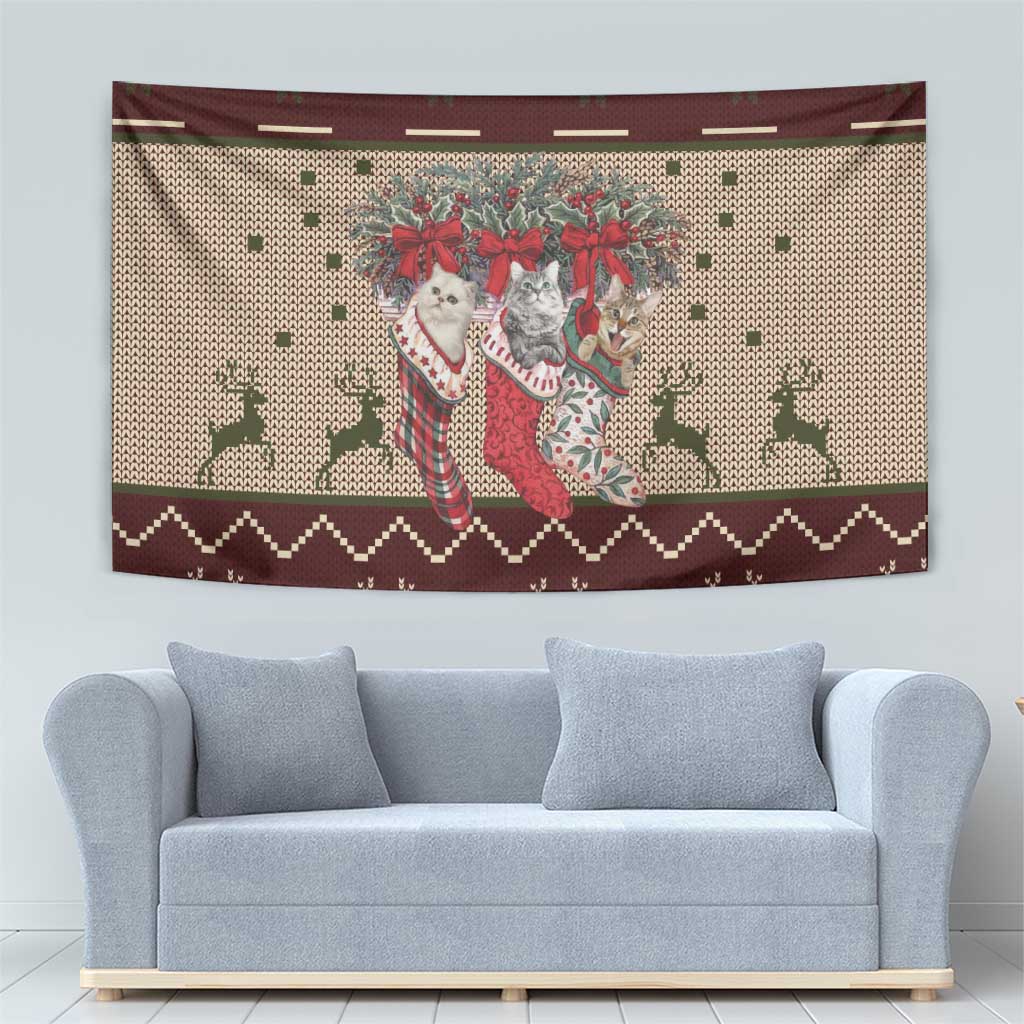 Cat And Sock Christmas Tapestry Xmas Holiday Patterns - Wonder Print Shop
