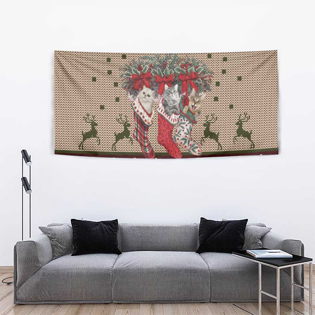Cat And Sock Christmas Tapestry Xmas Holiday Patterns - Wonder Print Shop