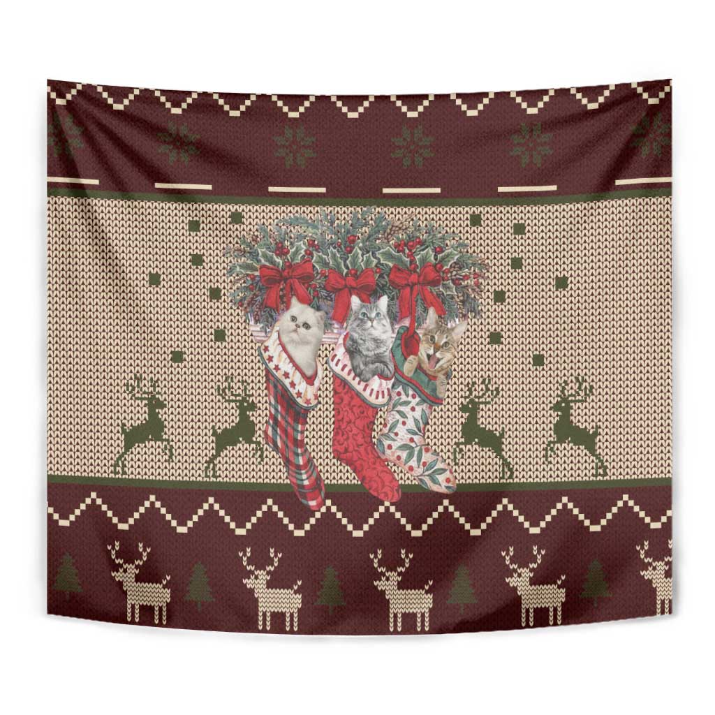 Cat And Sock Christmas Tapestry Xmas Holiday Patterns - Wonder Print Shop