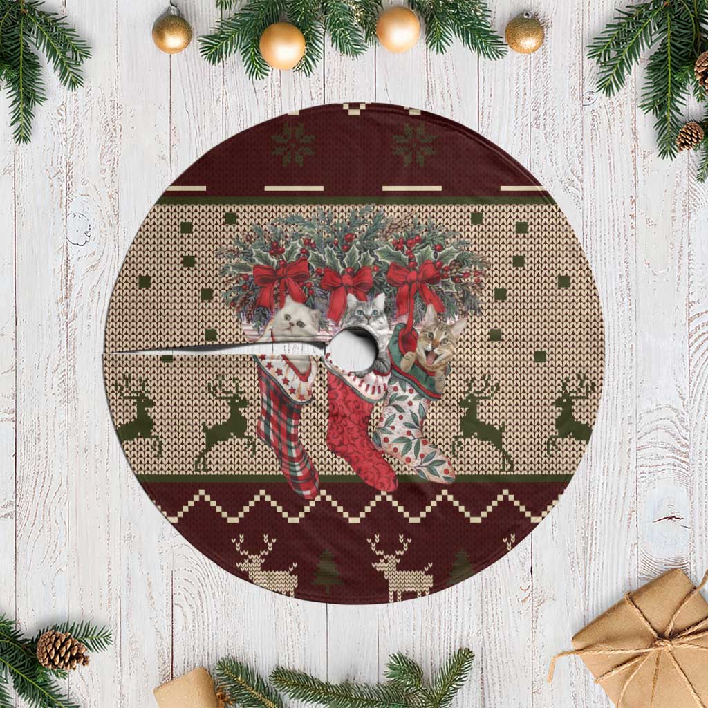 Cat And Sock Christmas Tree Skirt Xmas Holiday Patterns - Wonder Print Shop