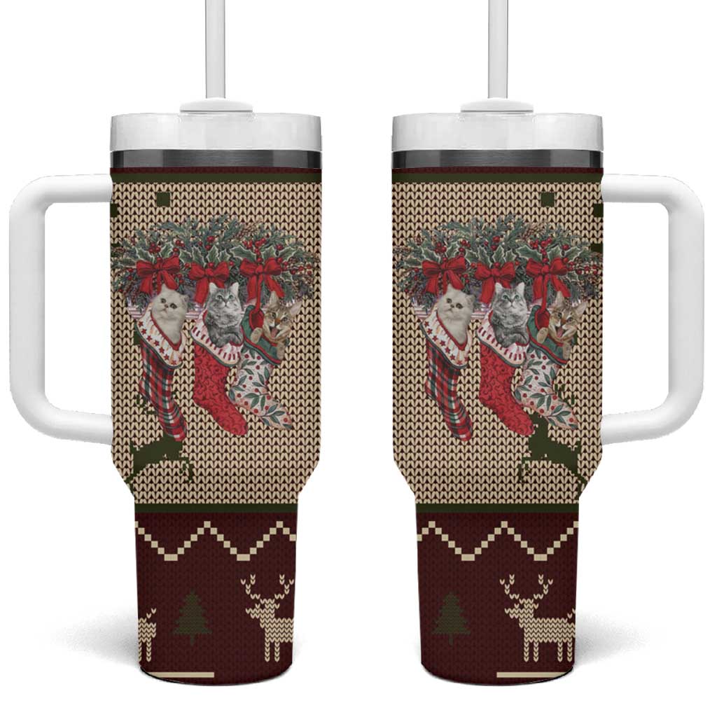Cat And Sock Christmas Tumbler With Handle Xmas Holiday Patterns - Wonder Print Shop