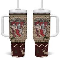 Cat And Sock Christmas Tumbler With Handle Xmas Holiday Patterns - Wonder Print Shop