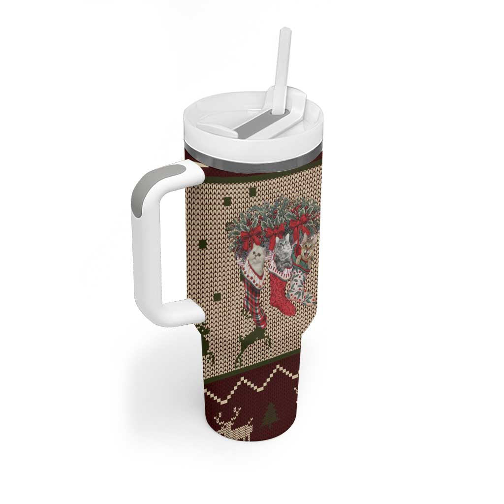 Cat And Sock Christmas Tumbler With Handle Xmas Holiday Patterns - Wonder Print Shop