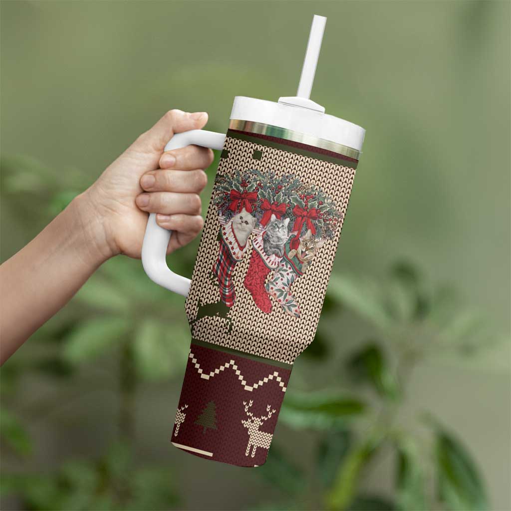 Cat And Sock Christmas Tumbler With Handle Xmas Holiday Patterns - Wonder Print Shop
