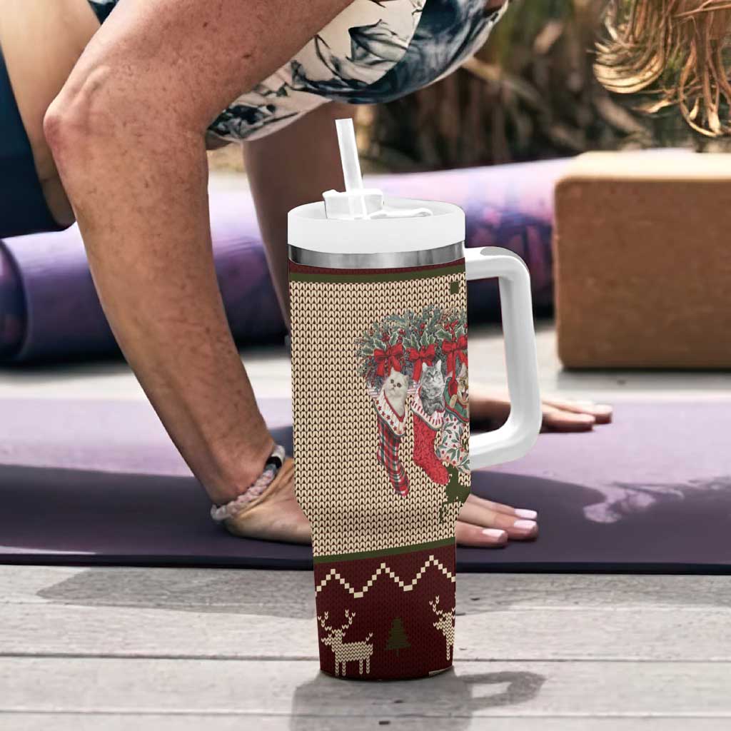 Cat And Sock Christmas Tumbler With Handle Xmas Holiday Patterns - Wonder Print Shop