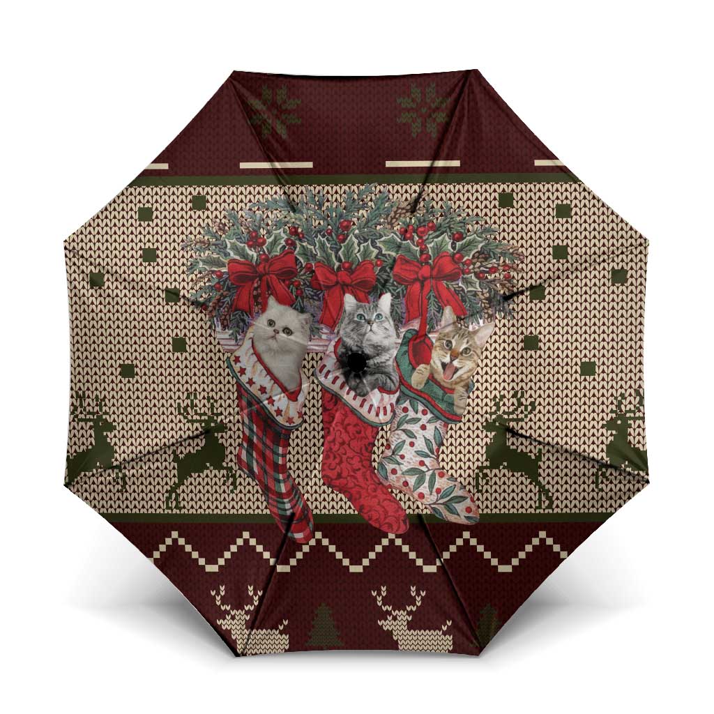 Cat And Sock Christmas Umbrella Xmas Holiday Patterns - Wonder Print Shop