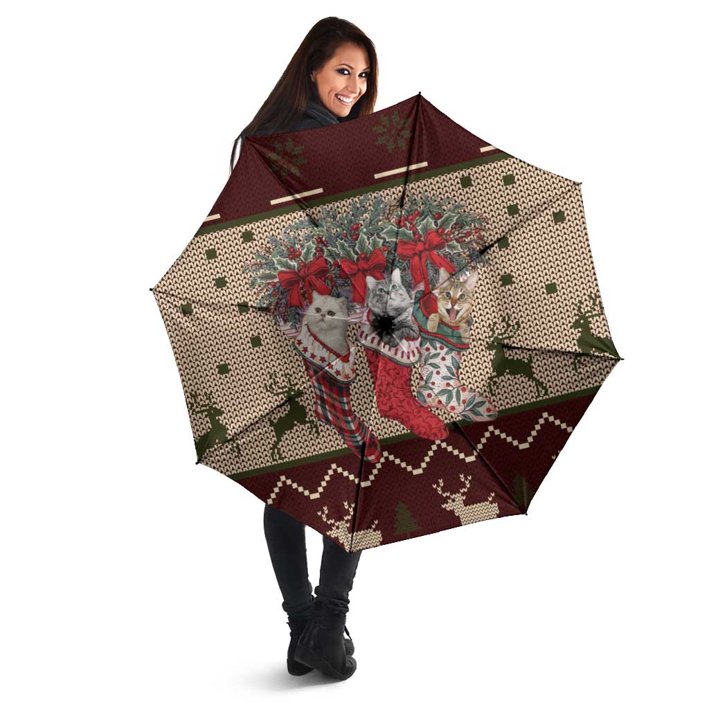 Cat And Sock Christmas Umbrella Xmas Holiday Patterns - Wonder Print Shop