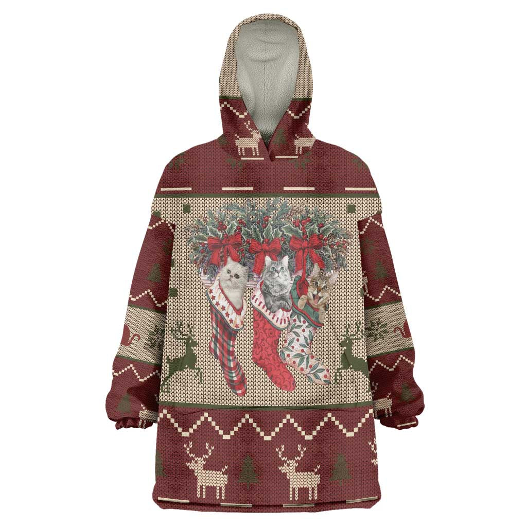Cat And Sock Christmas Wearable Blanket Hoodie Xmas Holiday Patterns - Wonder Print Shop