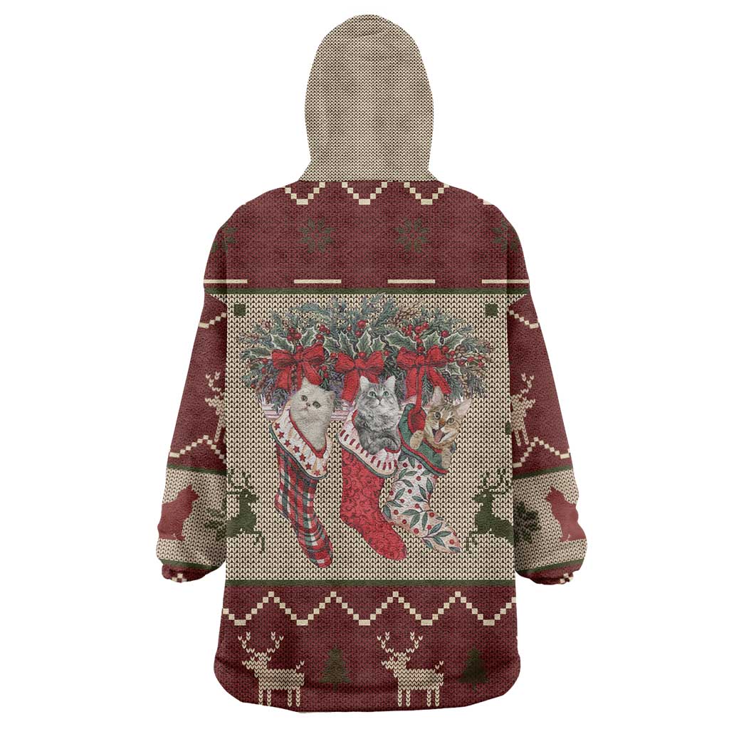 Cat And Sock Christmas Wearable Blanket Hoodie Xmas Holiday Patterns - Wonder Print Shop
