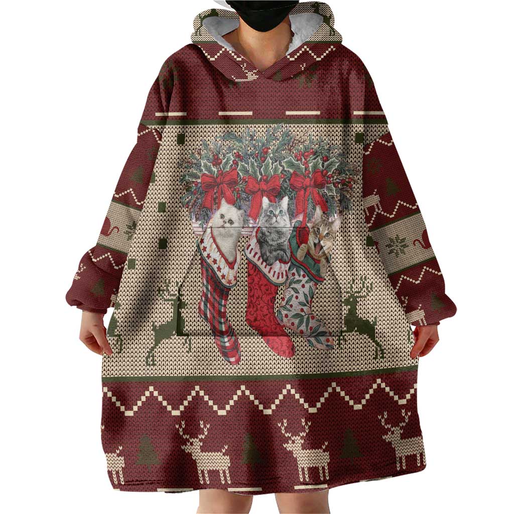 Cat And Sock Christmas Wearable Blanket Hoodie Xmas Holiday Patterns - Wonder Print Shop