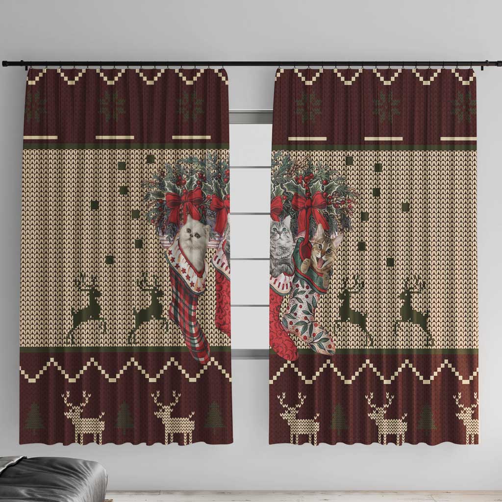 Cat And Sock Christmas Window Curtain Xmas Holiday Patterns - Wonder Print Shop