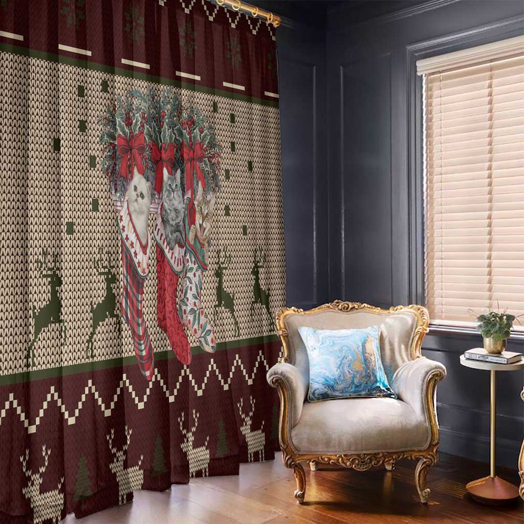 Cat And Sock Christmas Window Curtain Xmas Holiday Patterns - Wonder Print Shop