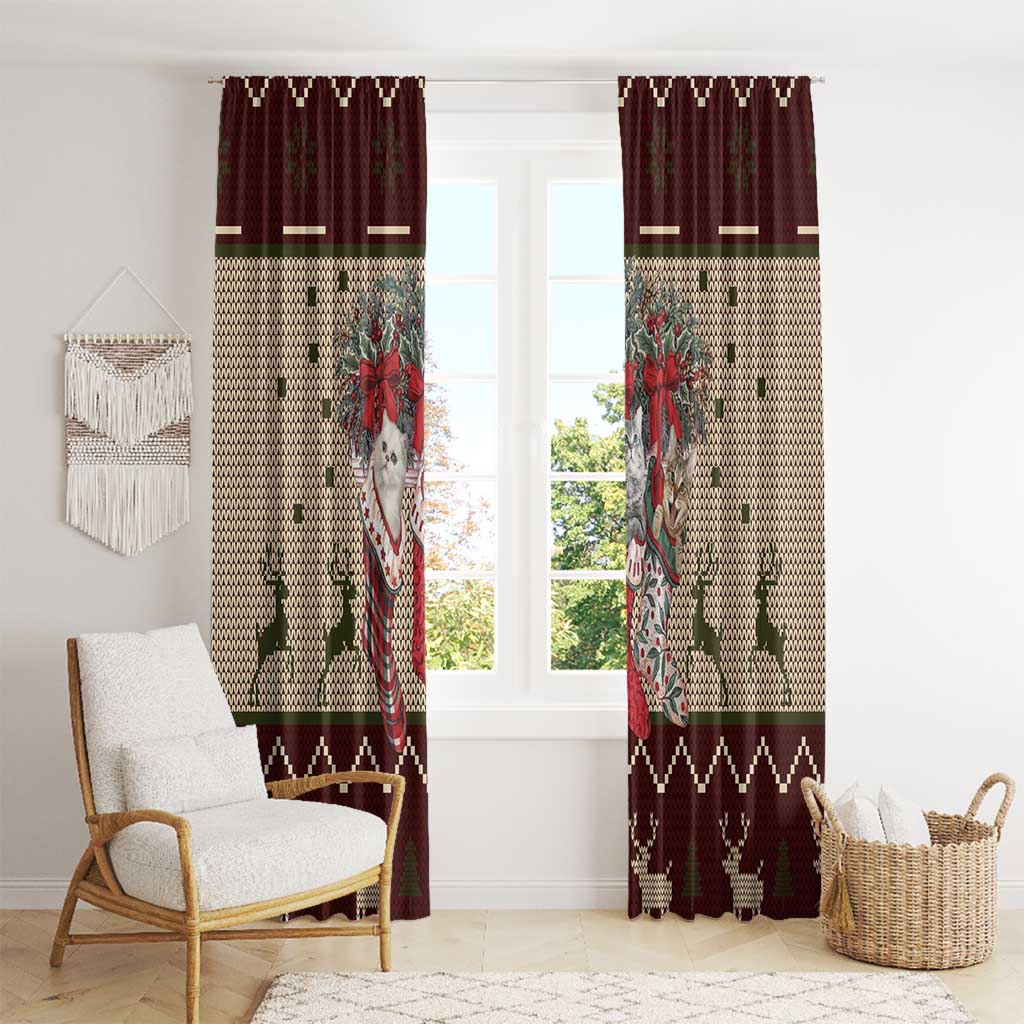 Cat And Sock Christmas Window Curtain Xmas Holiday Patterns - Wonder Print Shop
