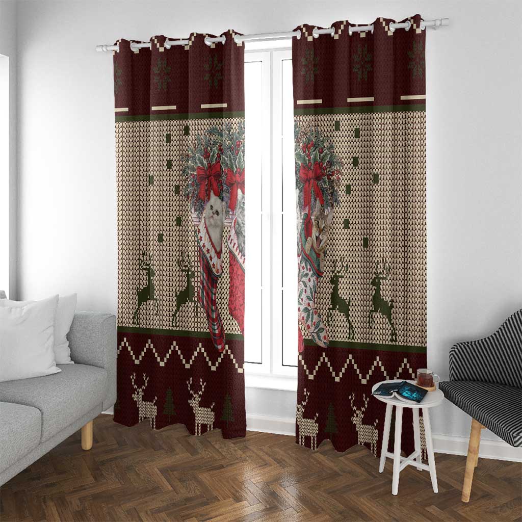 Cat And Sock Christmas Window Curtain Xmas Holiday Patterns - Wonder Print Shop