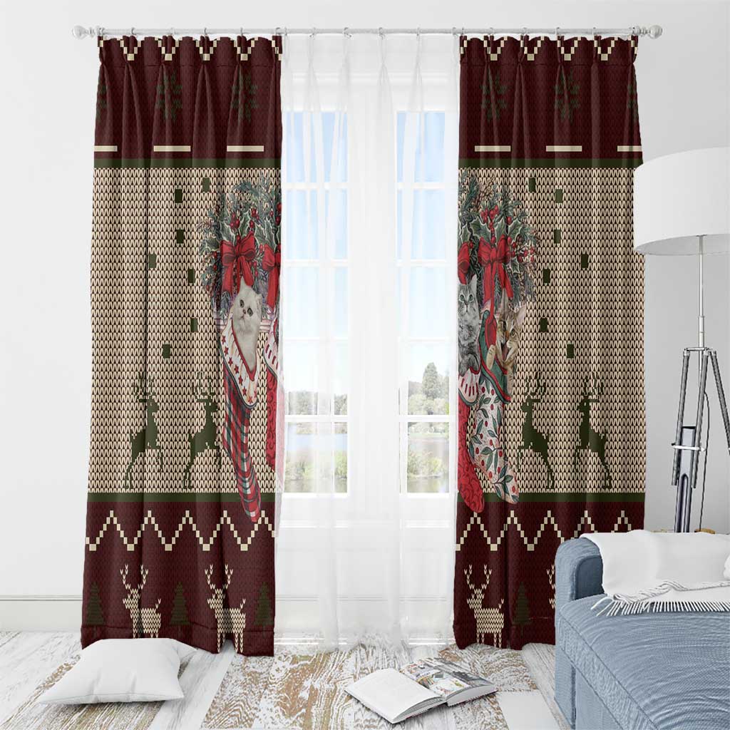 Cat And Sock Christmas Window Curtain Xmas Holiday Patterns - Wonder Print Shop