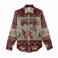 Cat And Sock Christmas Women Casual Shirt Xmas Holiday Patterns - Wonder Print Shop