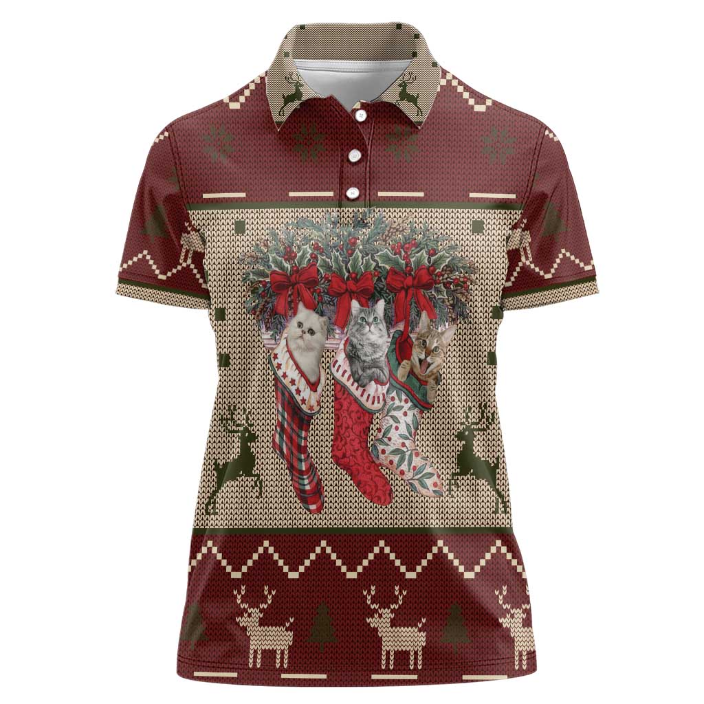 Cat And Sock Christmas Women Polo Shirt Xmas Holiday Patterns - Wonder Print Shop
