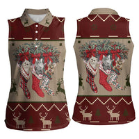 Cat And Sock Christmas Women Sleeveless Polo Shirt Xmas Holiday Patterns - Wonder Print Shop