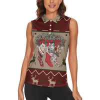 Cat And Sock Christmas Women Sleeveless Polo Shirt Xmas Holiday Patterns - Wonder Print Shop